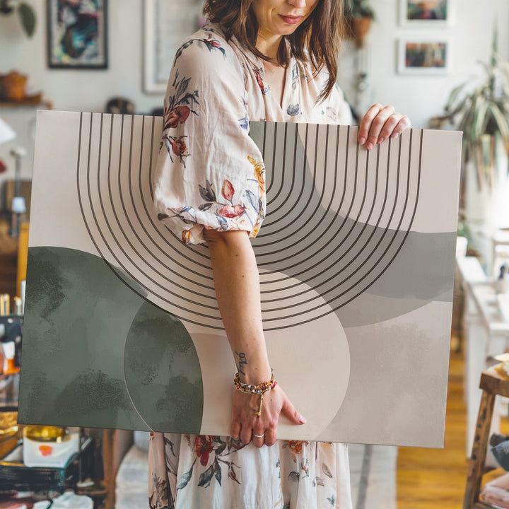 Geometric Circle Canvas – Minimalist Semi-Transparent Circle Art with Curved Lines - Gifitto