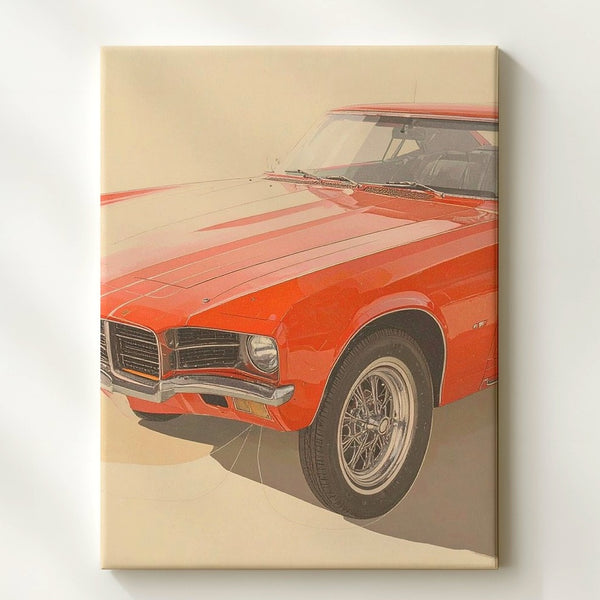 Red Camaro Cross-Hatch Canvas – Retro Muscle Car Sketchbook Wall Art - Gifitto