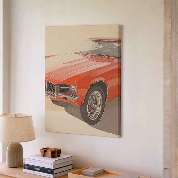 Red Camaro Cross-Hatch Canvas – Retro Muscle Car Sketchbook Wall Art - Gifitto