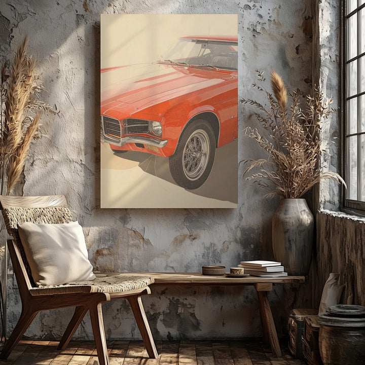 Red Camaro Cross-Hatch Canvas – Retro Muscle Car Sketchbook Wall Art - Gifitto