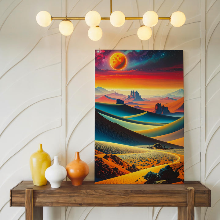 Alien Desert Dreamscape Canvas – Surreal Red Planet with Neon Ring Art - Gifitto