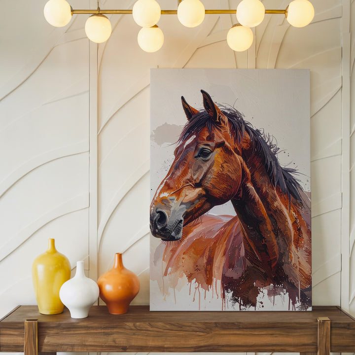 Gentle Brown Horse Watercolor Canvas – Calm Equine Portrait Wall Art - Gifitto