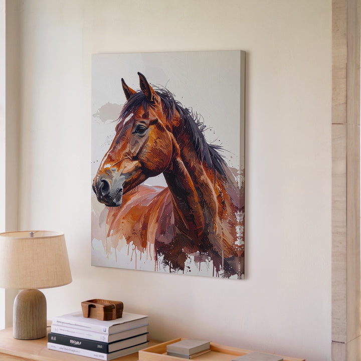 Gentle Brown Horse Watercolor Canvas – Calm Equine Portrait Wall Art - Gifitto