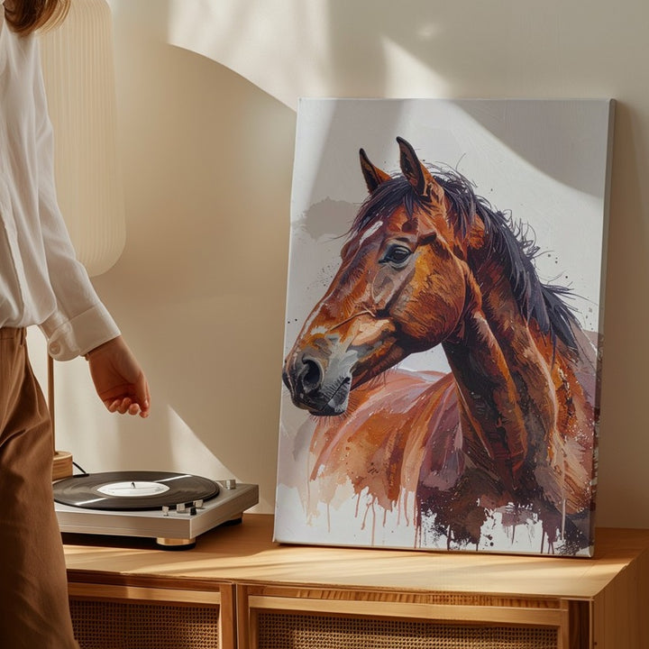 Gentle Brown Horse Watercolor Canvas – Calm Equine Portrait Wall Art - Gifitto