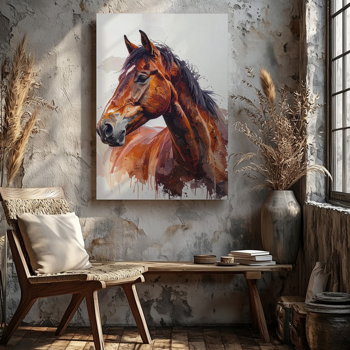 Gentle Brown Horse Watercolor Canvas – Calm Equine Portrait Wall Art - Gifitto