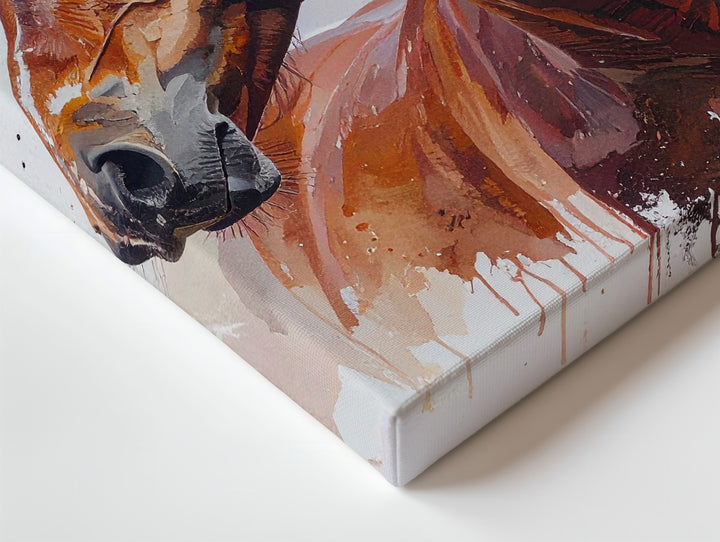 Gentle Brown Horse Watercolor Canvas – Calm Equine Portrait Wall Art - Gifitto