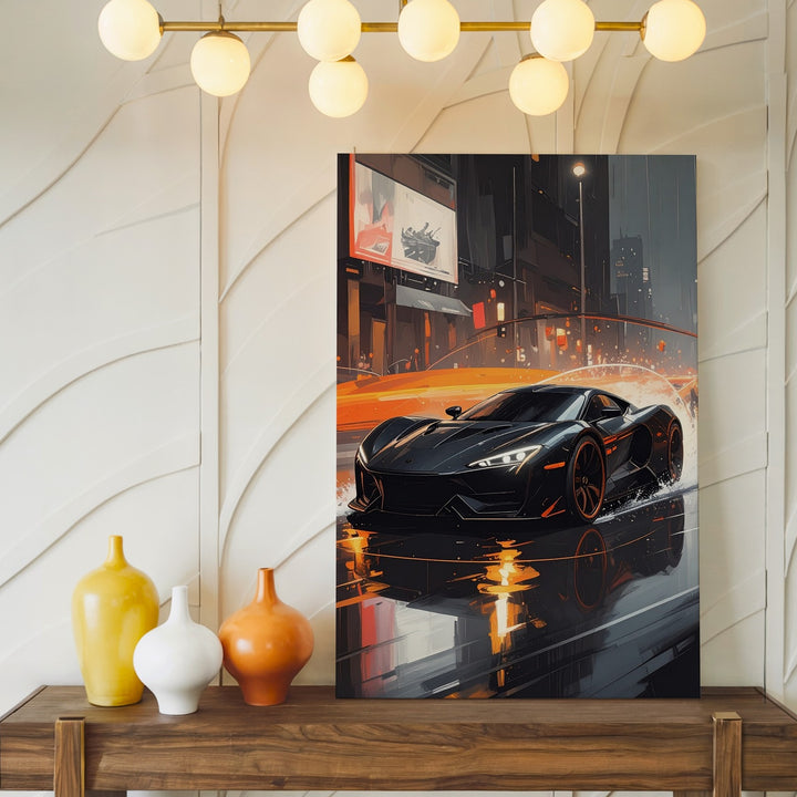 Black Sports Car Night Drive Canvas – Cinematic Urban Speed Wall Art - Gifitto