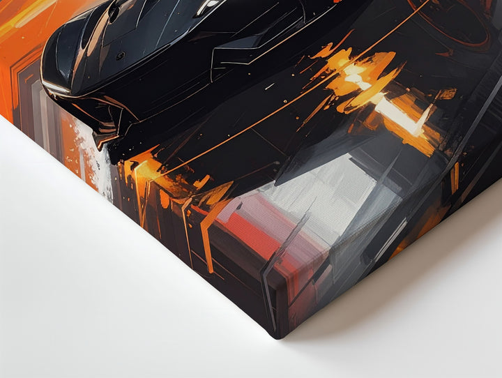 Black Sports Car Night Drive Canvas – Cinematic Urban Speed Wall Art - Gifitto