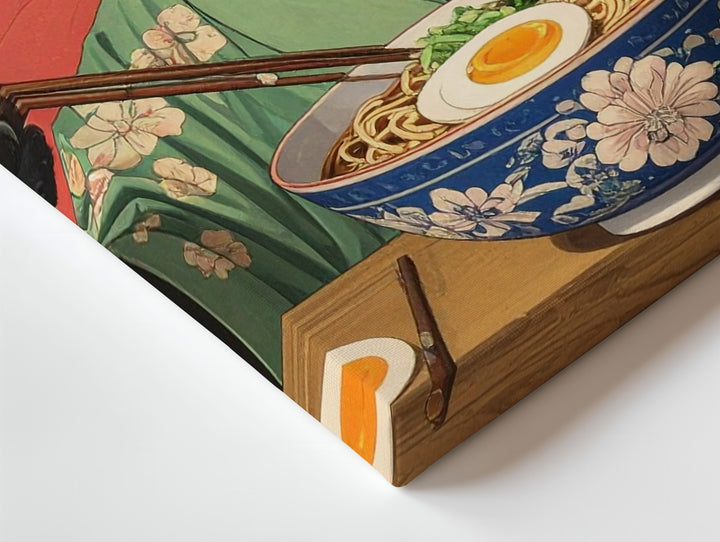 Ramen Cat Canvas – Anthropomorphic Black Cat in Kimono Enjoying Japanese Meal - Gifitto
