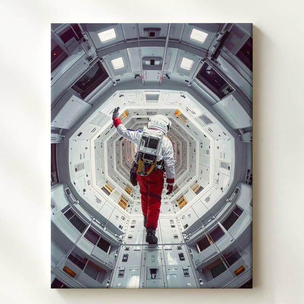 Lonely Journey Canvas – Astronaut Walking in Futuristic Spaceship Corridor - Gifitto