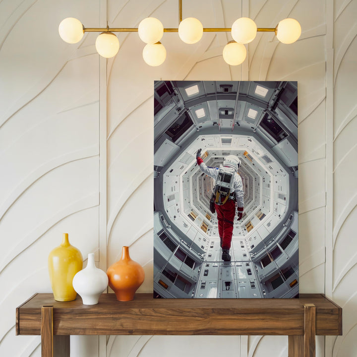 Lonely Journey Canvas – Astronaut Walking in Futuristic Spaceship Corridor - Gifitto