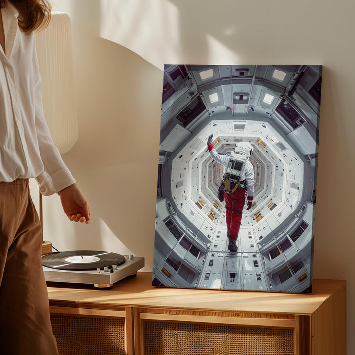 Lonely Journey Canvas – Astronaut Walking in Futuristic Spaceship Corridor - Gifitto