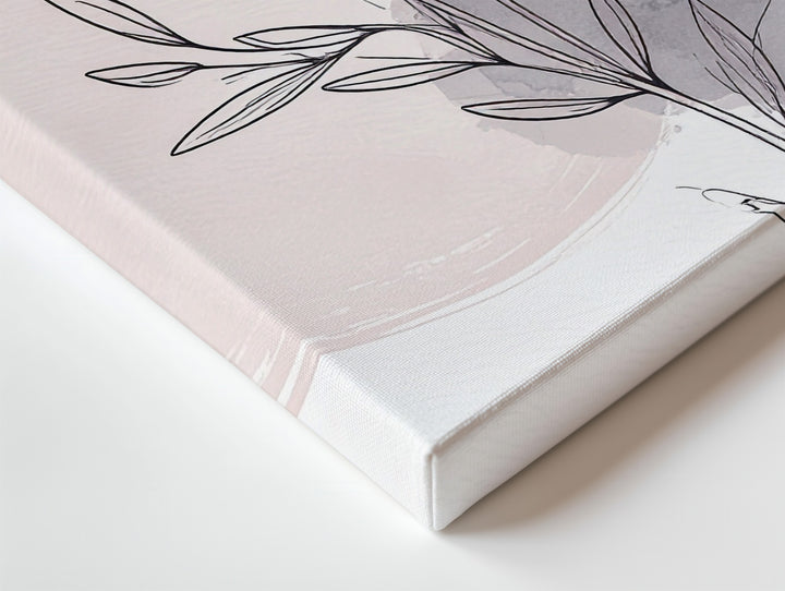 Blush Pink Botanical Canvas – Delicate Line Art Flower Stem with Watercolor Wash - Gifitto