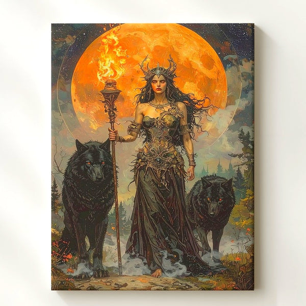 Sorceress & Wolves Canvas – Dark Mystical Fantasy Wall Art - Gifitto