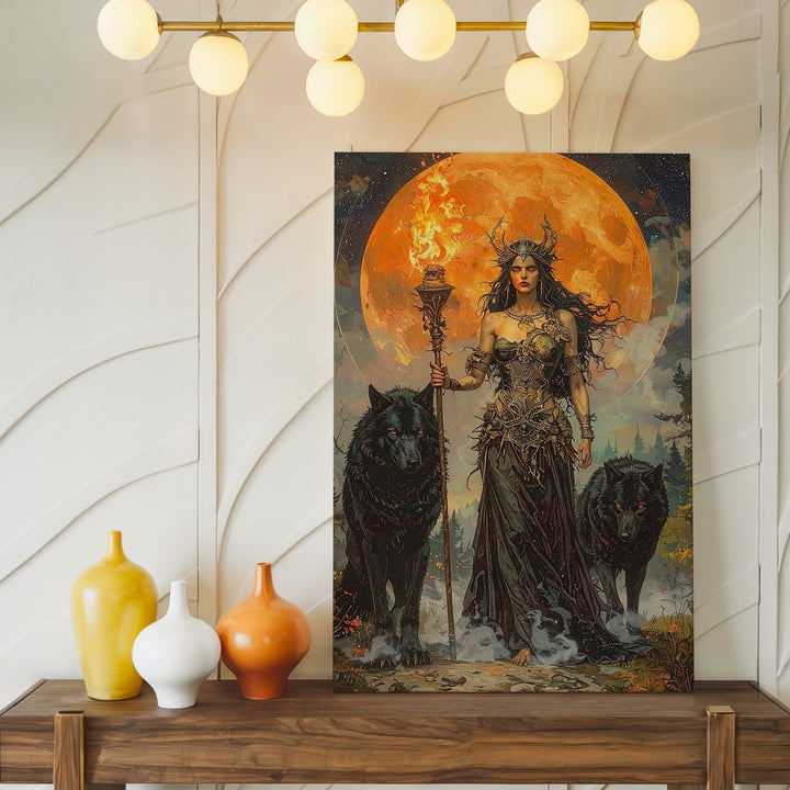 Sorceress & Wolves Canvas – Dark Mystical Fantasy Wall Art - Gifitto
