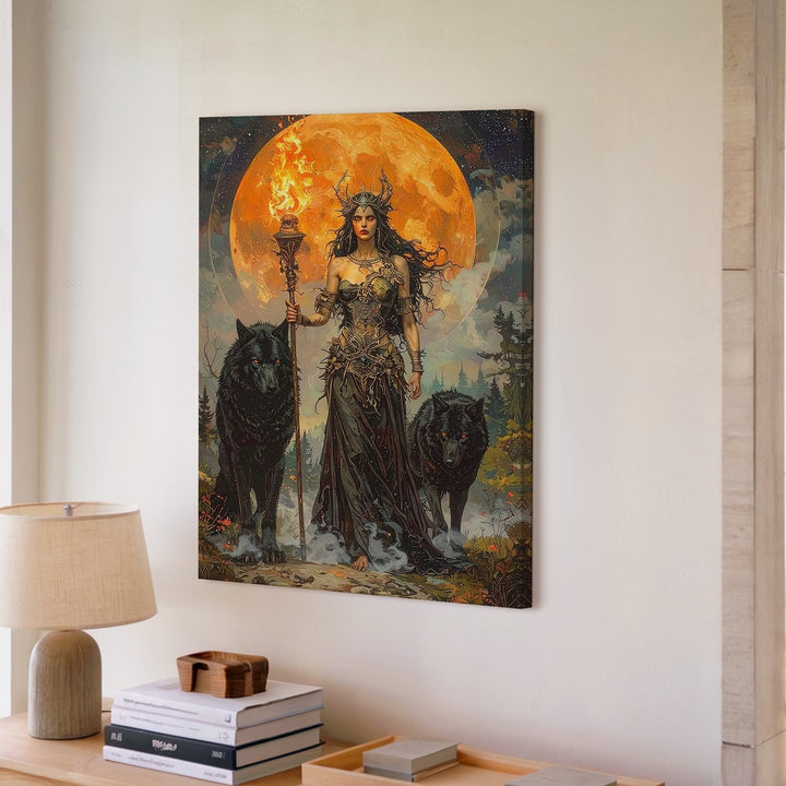 Sorceress & Wolves Canvas – Dark Mystical Fantasy Wall Art - Gifitto
