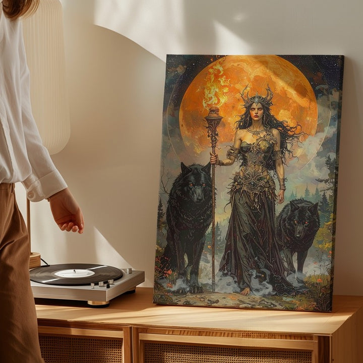 Sorceress & Wolves Canvas – Dark Mystical Fantasy Wall Art - Gifitto