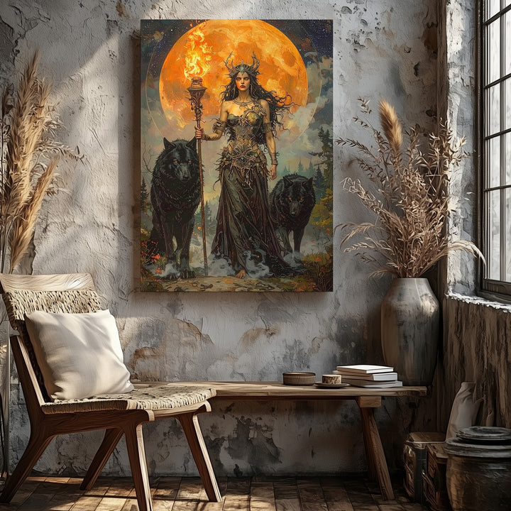 Sorceress & Wolves Canvas – Dark Mystical Fantasy Wall Art - Gifitto