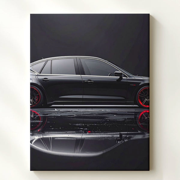 Luxury Black Sedan Canvas – Minimalist Profile with Red Accent Wall Art - Gifitto