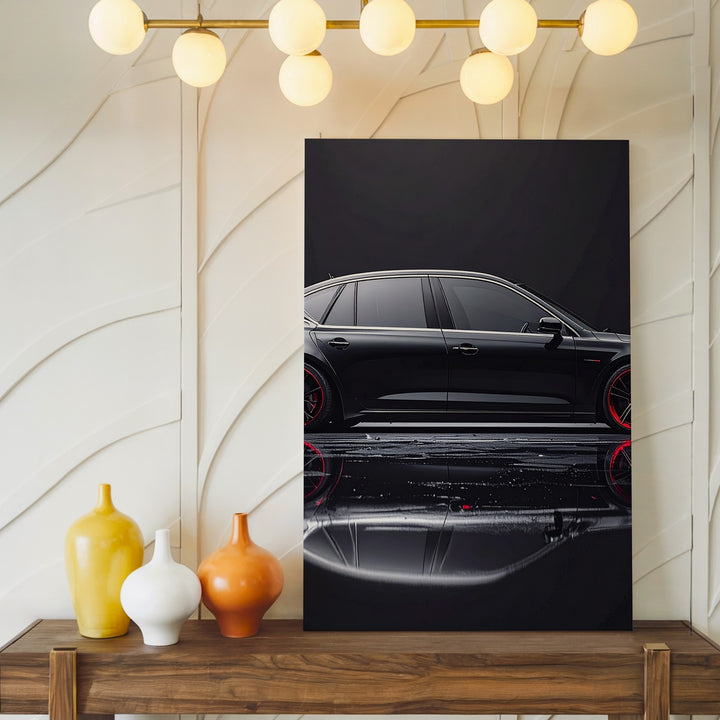 Luxury Black Sedan Canvas – Minimalist Profile with Red Accent Wall Art - Gifitto