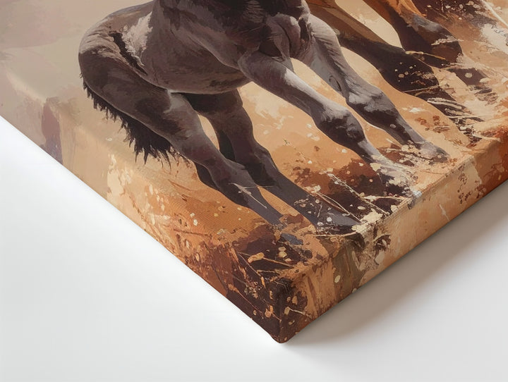 Maternal Bond Horse Canvas – Mother and Foal in Dusty Field Wall Art - Gifitto