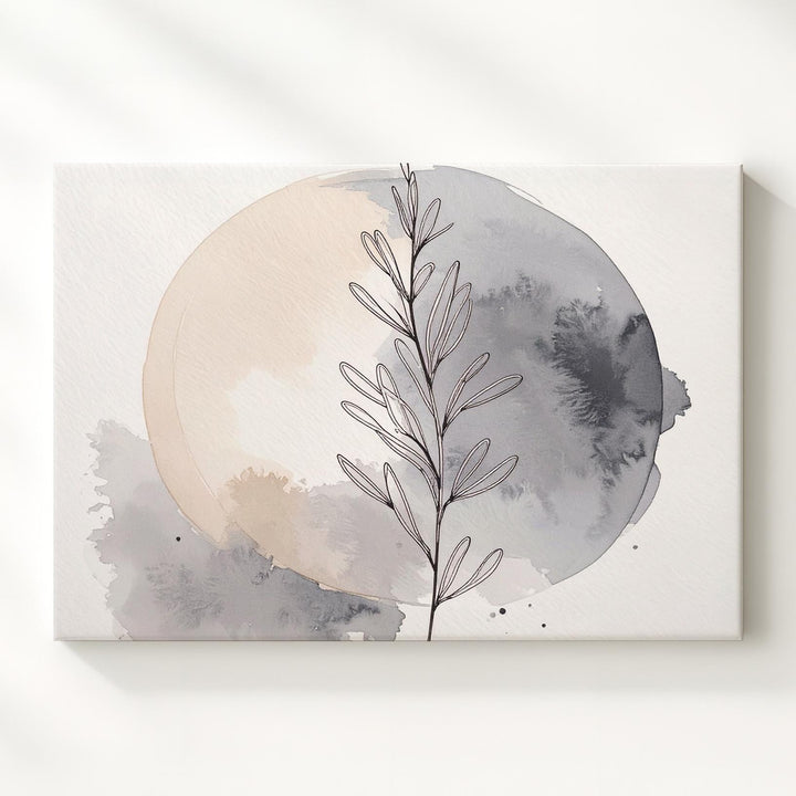 Minimalist Botanical Canvas – Black Line Art Plant with Watercolor Blotch - Gifitto