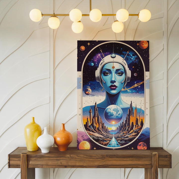 Cosmic Beauty Canvas – Retro-Futuristic Woman in Space with Vibrant Galactic Elements - Gifitto