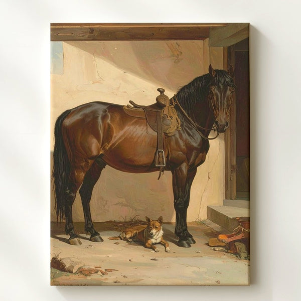 Companionship in Stillness Canvas – Horse and Dog Traditional Portrait - Gifitto