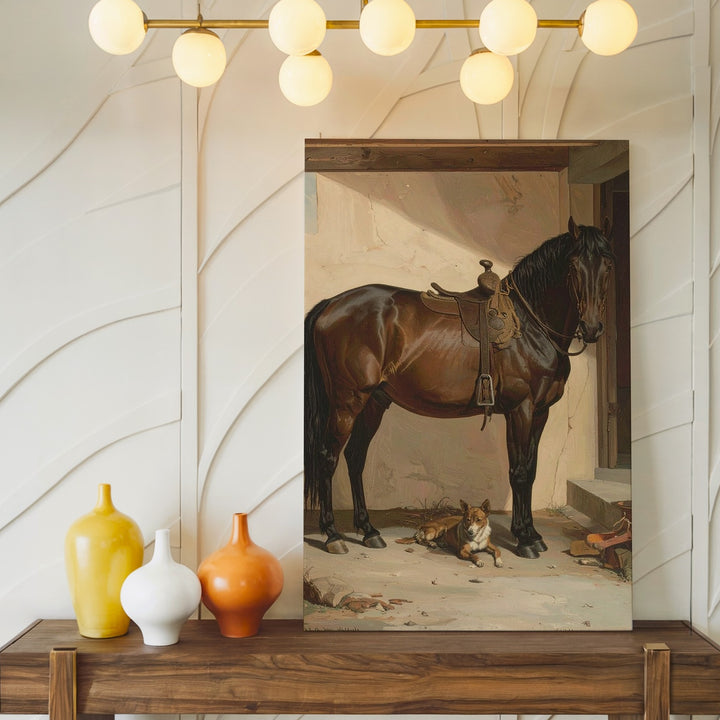 Companionship in Stillness Canvas – Horse and Dog Traditional Portrait - Gifitto