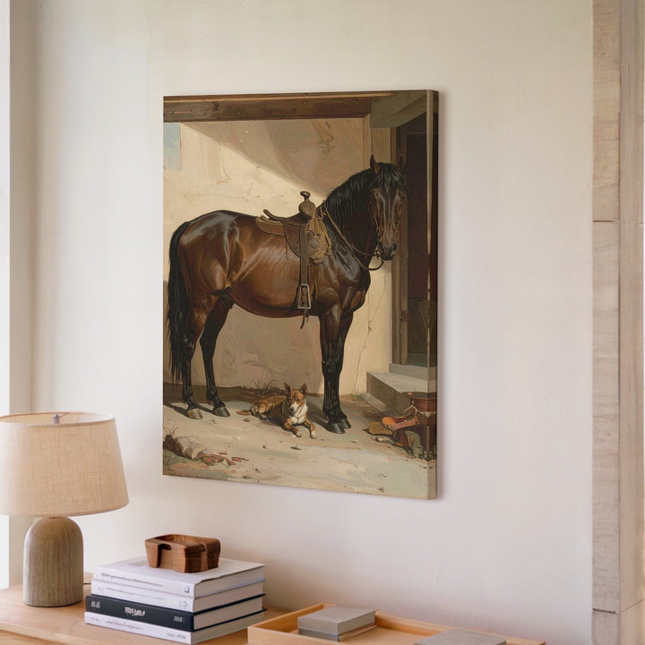 Companionship in Stillness Canvas – Horse and Dog Traditional Portrait - Gifitto