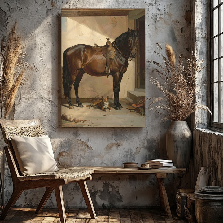 Companionship in Stillness Canvas – Horse and Dog Traditional Portrait - Gifitto