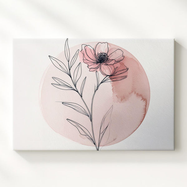 Blush Pink Flower Canvas – Minimalist Botanical Line Art with Watercolor Wash - Gifitto