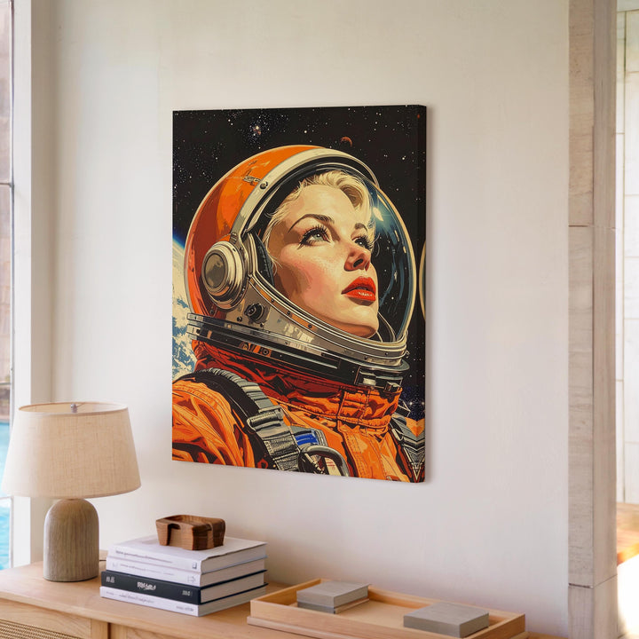 Golden Age of Space Exploration Canvas – Retro Astronaut with Cosmic Backdrop - Gifitto