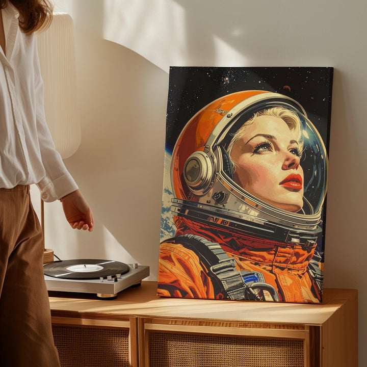 Golden Age of Space Exploration Canvas – Retro Astronaut with Cosmic Backdrop - Gifitto