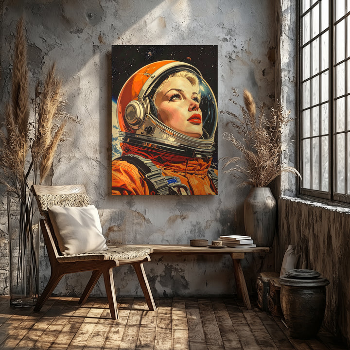 Golden Age of Space Exploration Canvas – Retro Astronaut with Cosmic Backdrop - Gifitto