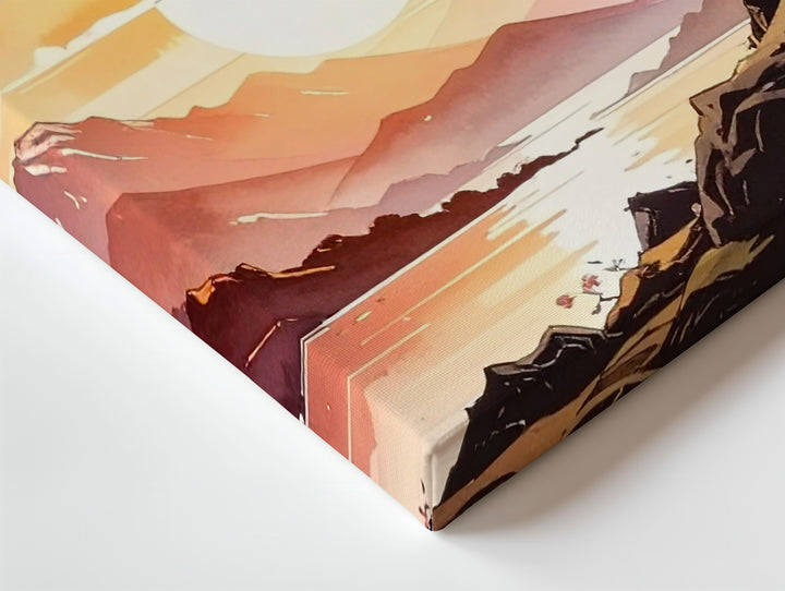 Twilight Sakura Tree Canvas – Stylized Cherry Blossom Landscape with Sunset Mountains - Gifitto