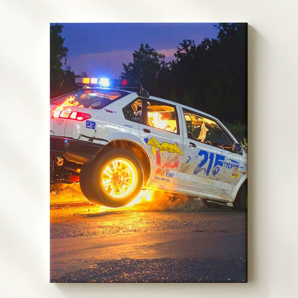 Rally Drift at Night Canvas – Flame-Burst Gravel Racing Wall Art - Gifitto