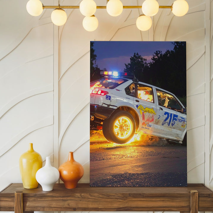 Rally Drift at Night Canvas – Flame-Burst Gravel Racing Wall Art - Gifitto