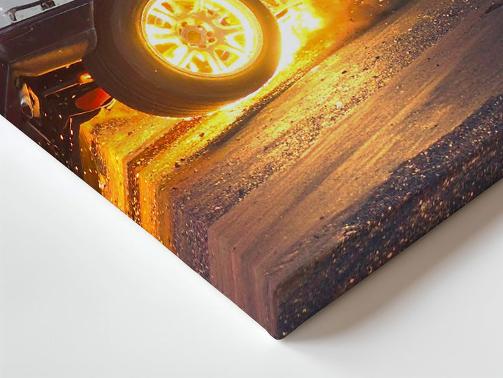 Rally Drift at Night Canvas – Flame-Burst Gravel Racing Wall Art - Gifitto