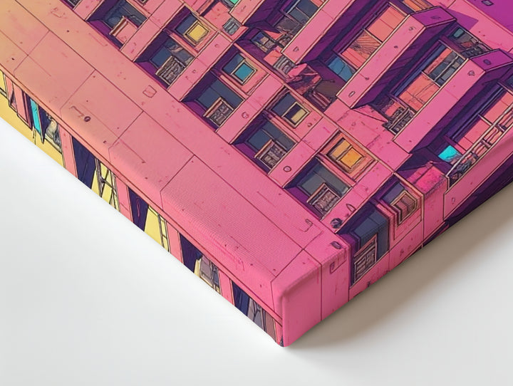 Futuristic Utopia Canvas – Neon High-Rise Building with Vibrant Architecture - Gifitto