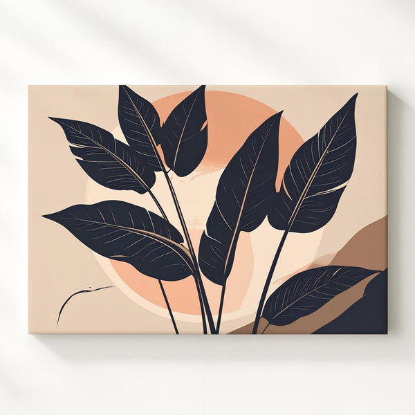 Tropical Leaf Canvas – Modern Navy Silhouettes with Peach Circle - Gifitto