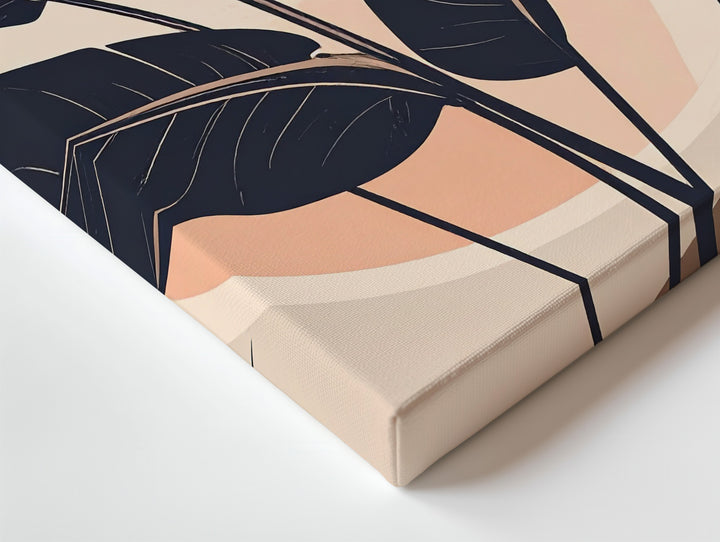 Tropical Leaf Canvas – Modern Navy Silhouettes with Peach Circle - Gifitto