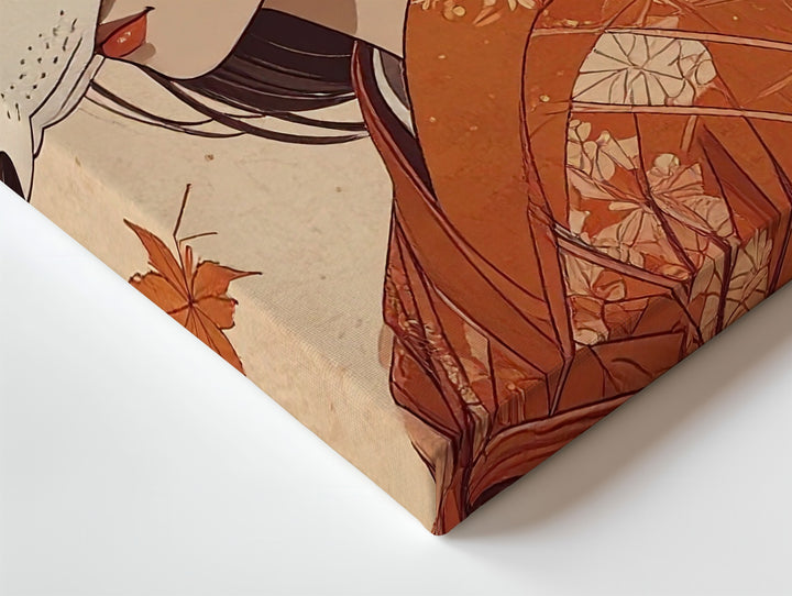 Autumn Kitsune Spirit Canvas – Mystical Japanese Woman in Kimono Wall Art - Gifitto