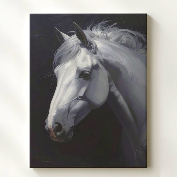 Silent Grace Canvas – White Horse Emerging from Darkness - Gifitto