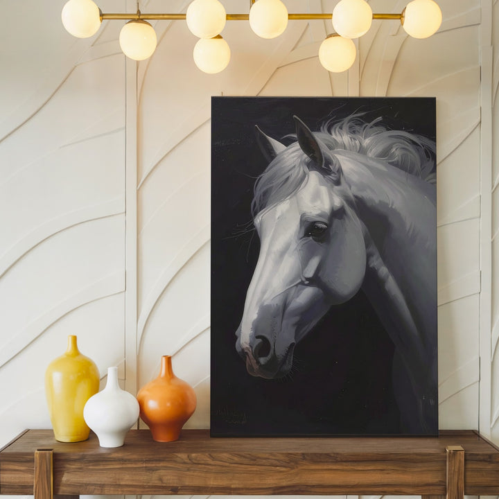 Silent Grace Canvas – White Horse Emerging from Darkness - Gifitto