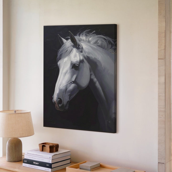 Silent Grace Canvas – White Horse Emerging from Darkness - Gifitto