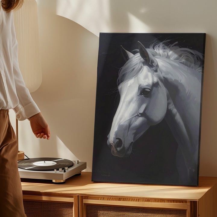Silent Grace Canvas – White Horse Emerging from Darkness - Gifitto