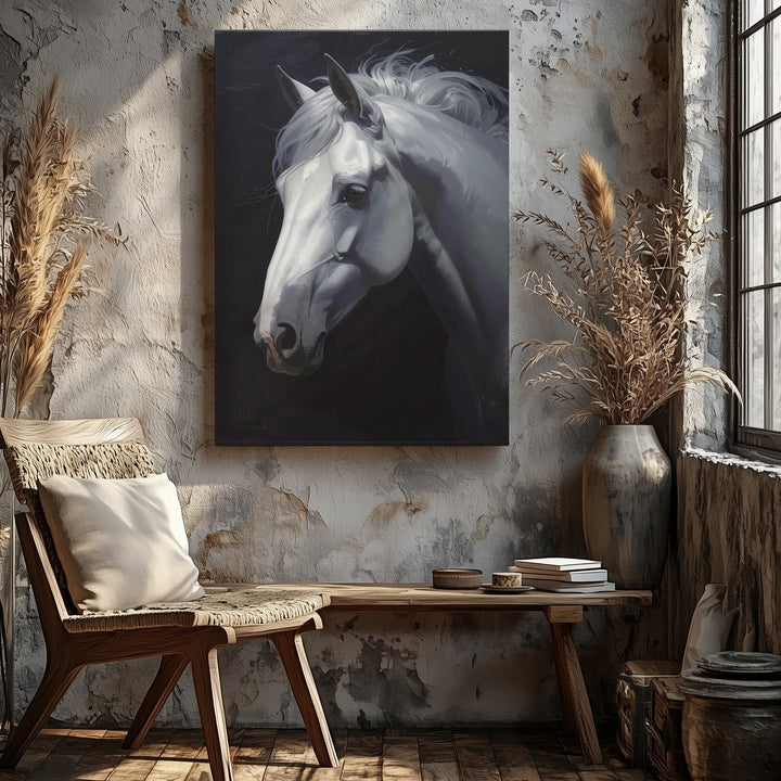 Silent Grace Canvas – White Horse Emerging from Darkness - Gifitto