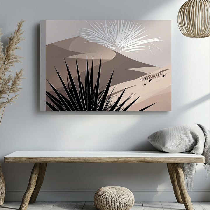 Desert Plant Silhouette Canvas – Minimalist Agave with Ghostly Foliage - Gifitto