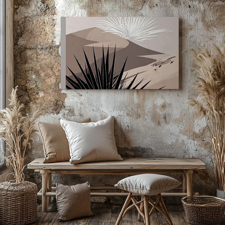 Desert Plant Silhouette Canvas – Minimalist Agave with Ghostly Foliage - Gifitto